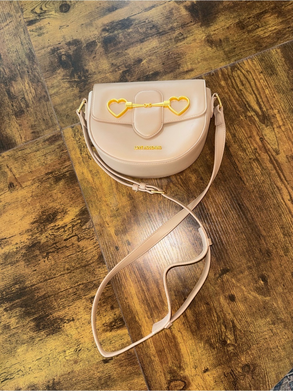 Love Moschino Heart Bit Crossbody Bag Tan Beige Gold Hardware Like New